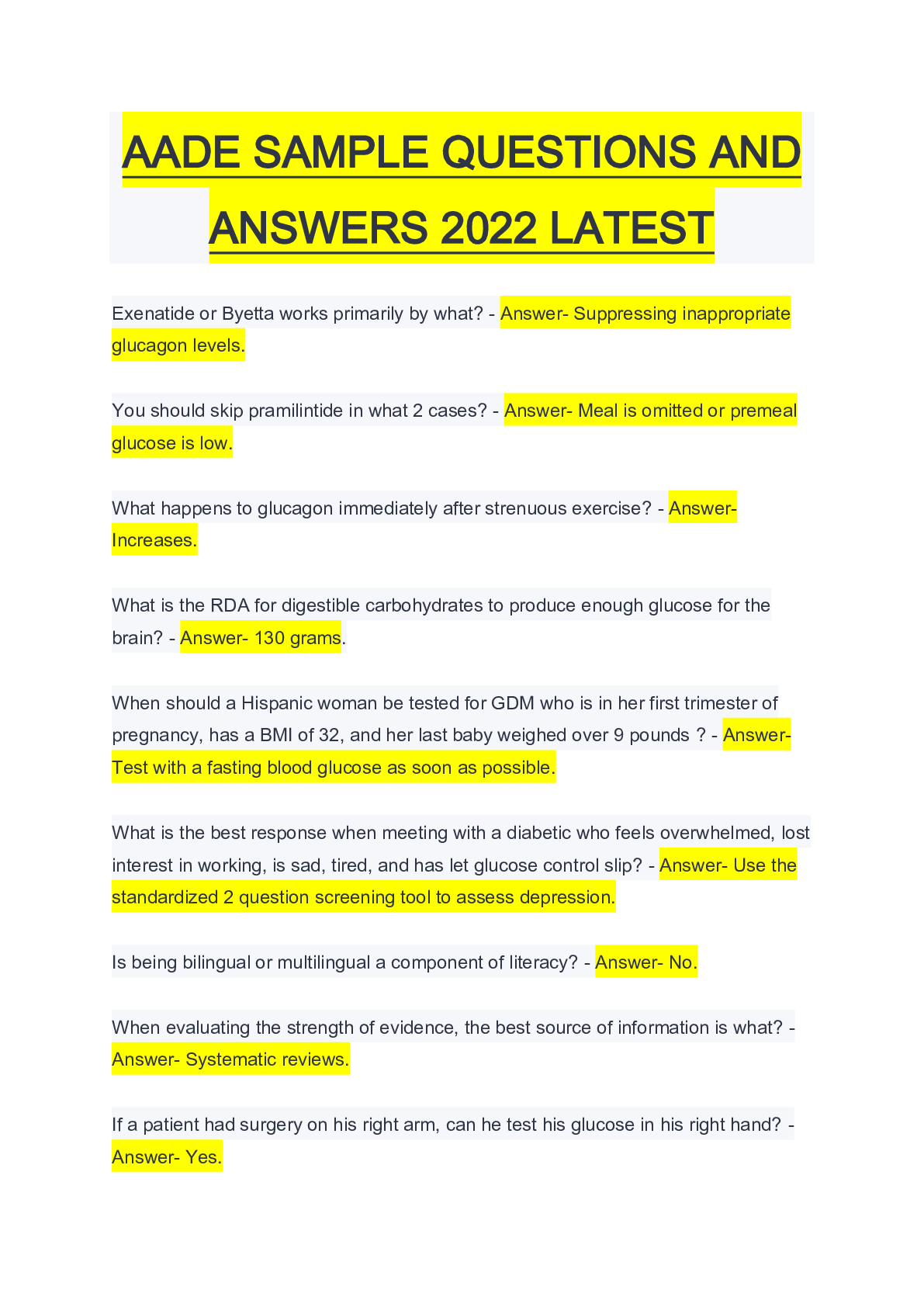 AADE SAMPLE QUESTIONS AND ANSWERS 2022 LATEST